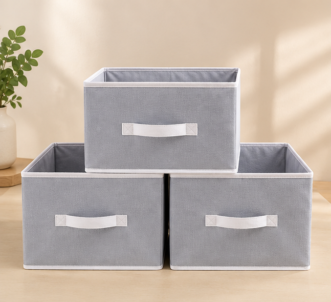 Foldable Fabric Storage Baskets – Pack of 3