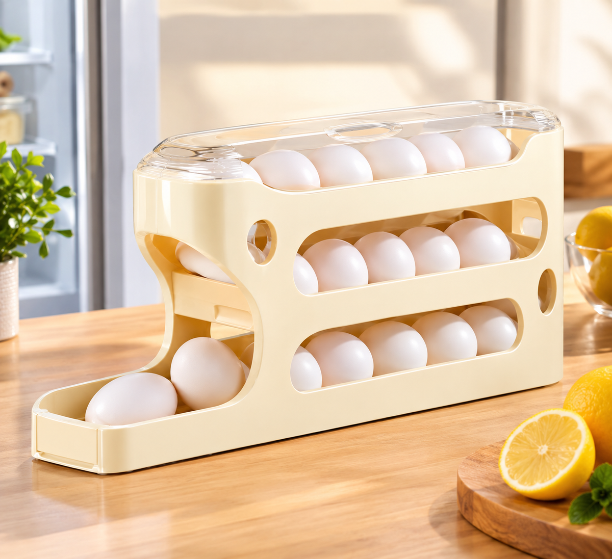 Rolling Egg & Lemon Dispenser – 18–24 Eggs | Fridge Organizer